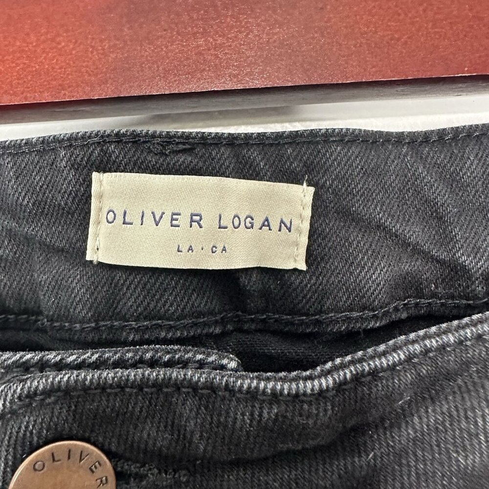 Oliver Logan Jeans Size 31 Black Denim Wide Leg Crop Raw Hem - Picture 3 of 10